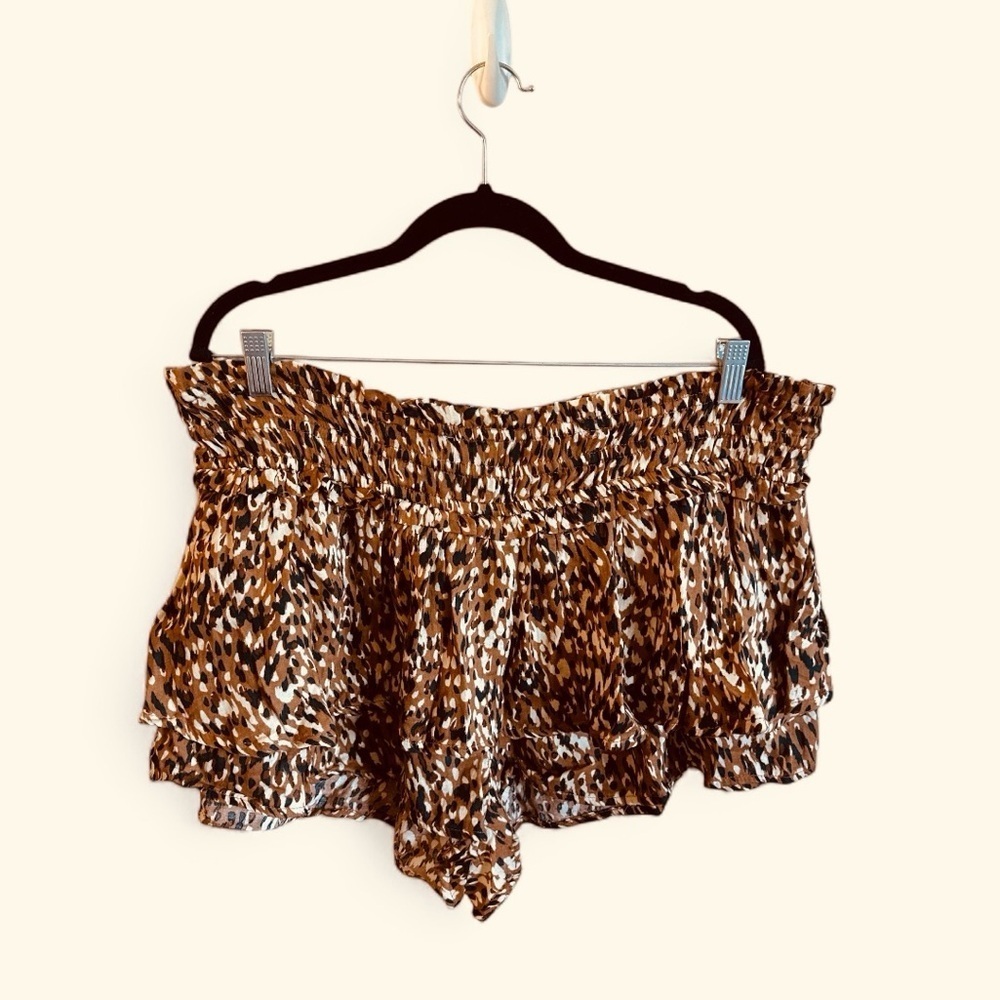 Celandine Boho Mini Skort Size XL Brown Pattern  Smocked Waistband Pull On - Picture 3 of 13